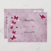 ピンクと紫のヴィンテージ蝶ありがとう ポストカード (正面/裏面)