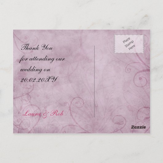 ピンクと紫のヴィンテージ蝶ありがとう ポストカード (裏面)