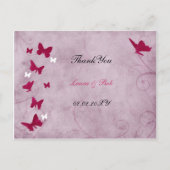 ピンクと紫のヴィンテージ蝶ありがとう ポストカード (正面)