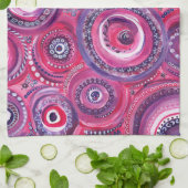 ピンクと紫の円と渦巻きオリジナルアート キッチンタオル (折り畳み)