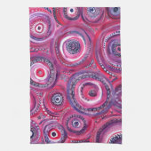 ピンクと紫の円と渦巻きオリジナルアート キッチンタオル (縦)