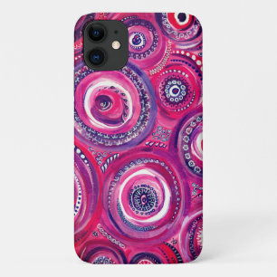 ピンクと紫の円と渦巻きオリジナルアート iPhone 11 ケース