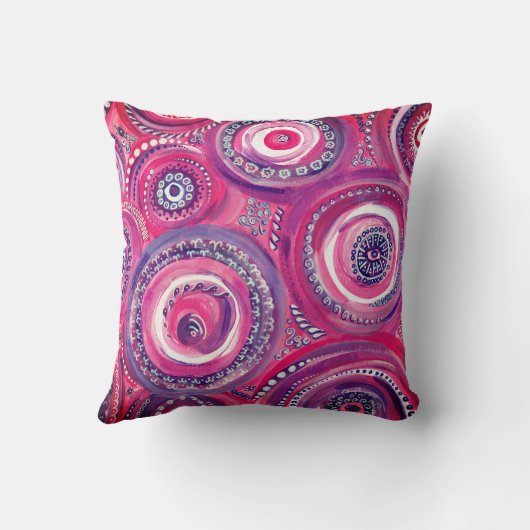 ピンクと紫の円と渦巻き抽象芸術 クッション (裏面)
