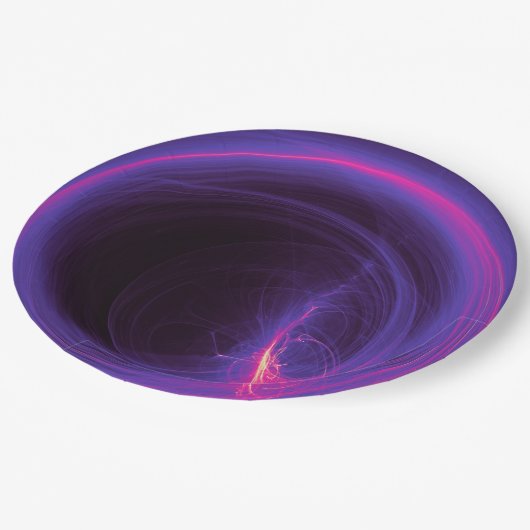 ピンクと紫の円形抽象デザイン ペーパープレート (アングル)