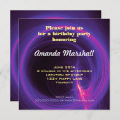 ピンクと紫の円形抽象芸術誕生日 招待状 (正面/裏面)