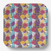 ピンクと紫の切り花と複雑な花びら ペーパープレート (正面)