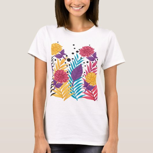 ピンクと紫の切り花と複雑な花びら Tシャツ (正面)