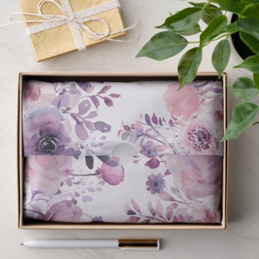 ピンクと紫の切り離しの水色の花 薄葉紙 (ギフト)