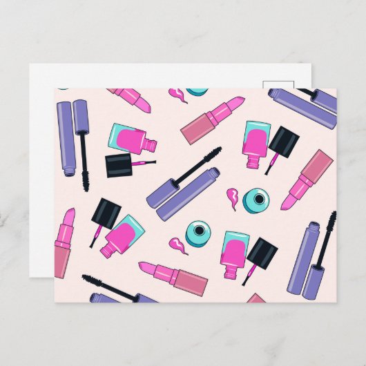 ピンクと紫の化粧品柄 ポストカード (正面/裏面)