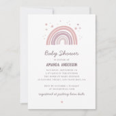 ピンクと紫の可愛いパステルの虹の赤ちゃんシャワー 招待状 (正面)