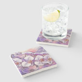 ピンクと紫の可愛い蘭の花の絵 ストーンコースター (横)