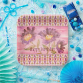 ピンクと紫の四角形 ペーパープレート (パーティー)