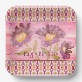 ピンクと紫の四角形 ペーパープレート