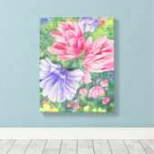 ピンクと紫の園花 キャンバスプリント (インサイチュ (ウッドフロア))