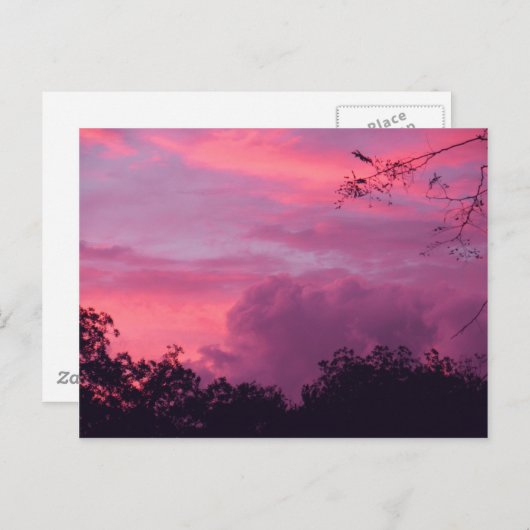 ピンクと紫の夕日の空の写真 ポストカード (正面/裏面)