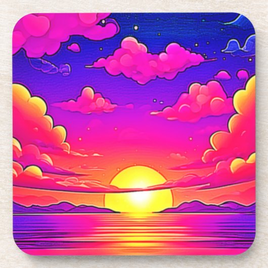 ピンクと紫の夕日 コースター (正面)