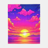 ピンクと紫の夕日 フリースブランケット (正面)