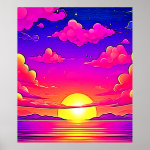 ピンクと紫の夕日 ポスター