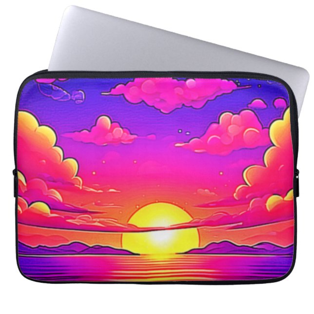 ピンクと紫の夕日 ラップトップスリーブ (正面)