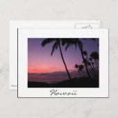 ピンクと紫の夕焼けの白いハワイはがき ポストカード (正面/裏面)