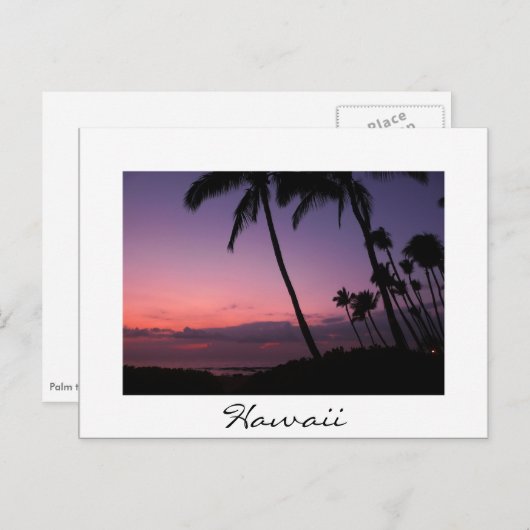 ピンクと紫の夕焼けの白いハワイはがき ポストカード (正面/裏面)