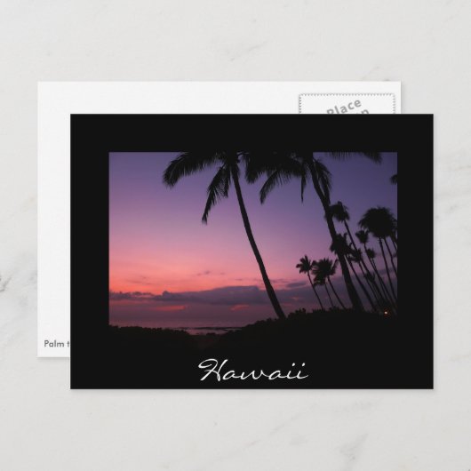ピンクと紫の夕焼けの黒いハワイはがき ポストカード (正面/裏面)