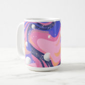 ピンクと紫の外側空間スワール抽象芸術 コーヒーマグカップ (正面左)