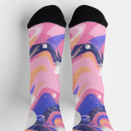 ピンクと紫の外側空間スワール抽象芸術 ソックス