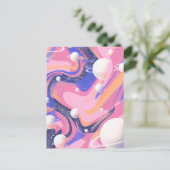 ピンクと紫の外側空間スワール抽象芸術 ポストカード (スタンド正面)