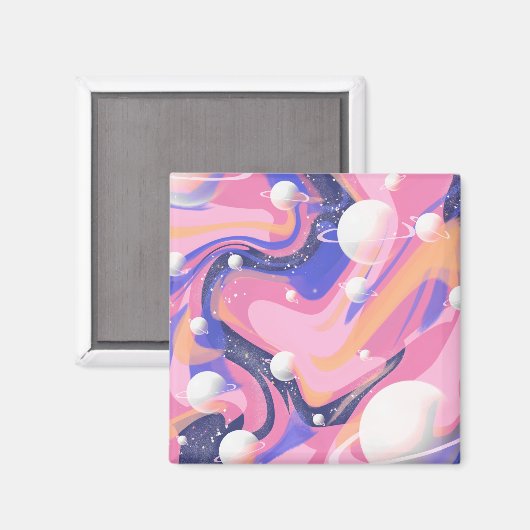 ピンクと紫の外側空間スワール抽象芸術 マグネット (正面/裏面)