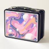 ピンクと紫の外側空間スワール抽象芸術 メタルランチボックス (裏面)