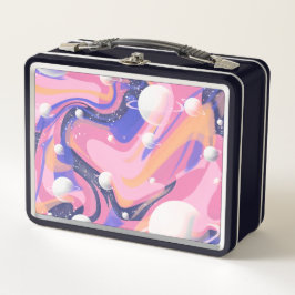 ピンクと紫の外側空間スワール抽象芸術 メタルランチボックス