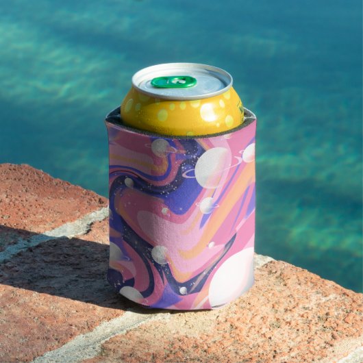 ピンクと紫の外側空間スワール抽象芸術 缶クーラー (インサイチュ プール)