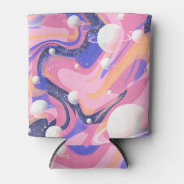 ピンクと紫の外側空間スワール抽象芸術 缶クーラー