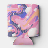 ピンクと紫の外側空間スワール抽象芸術 缶クーラー (裏面)