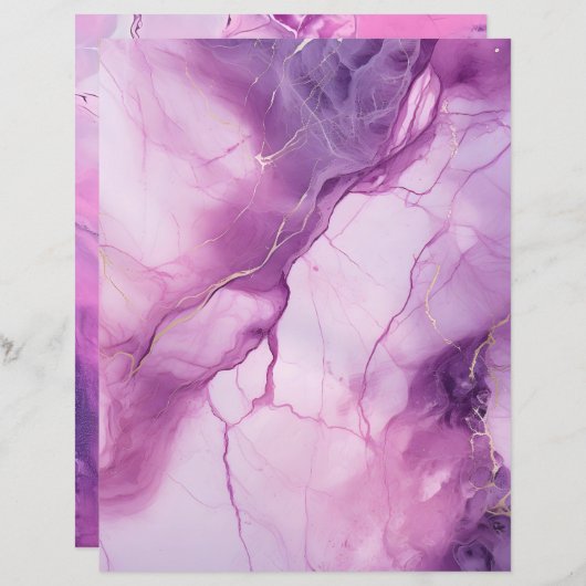 ピンクと紫の大理石スクラップブックの紙背景 (正面/裏面)