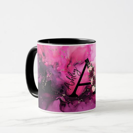 ピンクと紫の大理石モノグラム文字A マグカップ (正面左)