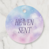 ピンクと紫の天国が赤ちゃんシャワーを送信 フェイバータグ (裏面)