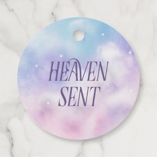 ピンクと紫の天国が赤ちゃんシャワーを送信 フェイバータグ (裏面)