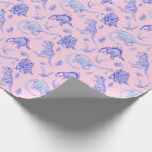 ピンクと紫の女の子の恐竜のギフトラップ ラッピングペーパー (角)