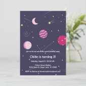 ピンクと紫の女の子宇宙ムーンバースデーパーティー 招待状 (スタンド正面)
