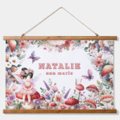 ピンクと紫の妖精のパーソナライズされた名前 吊り下げ型タペストリー (正面)