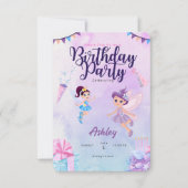 ピンクと紫の妖精の子供の誕生日カスタマイズ セーブザデート (正面)