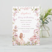 ピンクと紫の妖精の誕生日パーティーの招待 招待状 (スタンド正面)