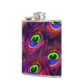ピンクと紫の孔雀の羽毛のテクスチャデザイン フラスク (左)