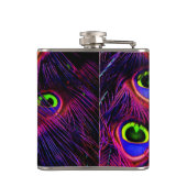 ピンクと紫の孔雀の羽毛のテクスチャデザイン フラスク (裏面)