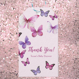 ピンクと紫の小さな蝶の赤ちゃんシャワー ギフトタグ
