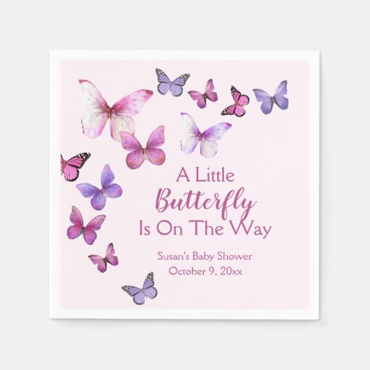 ピンクと紫の小さな蝶の赤ちゃんシャワー スタンダードカクテルナプキン (正面)
