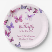 ピンクと紫の小さな蝶の赤ちゃんシャワー ペーパープレート (正面)