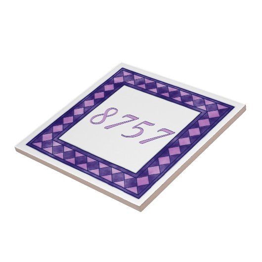 ピンクと紫の小市松模様に家番号 タイル (側面)